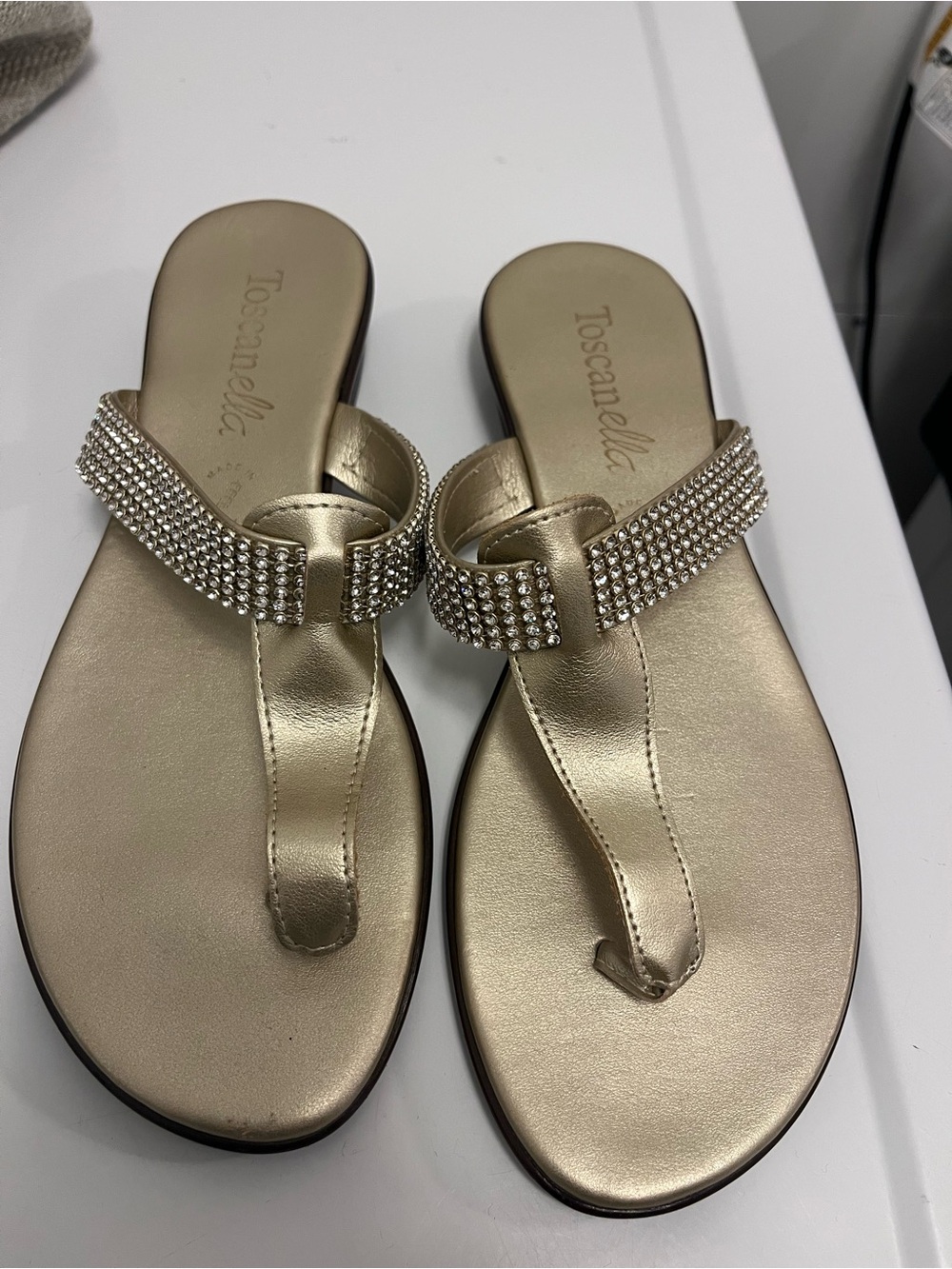 Toscanella Gold Rhinestone Thong Sandals